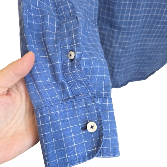 UNTUCKit Men's 100% Linen Blue Grid Pattern Shirt Size L - Picture 3 of 10
